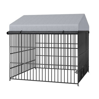 Large Dog Kennel Outdoor Pet Pens Dogs Run Enclosure Animal Hutch Metal Coop Fence with Roof Cover(6.6'L x 6.6'W x 6.4'H) Dweva