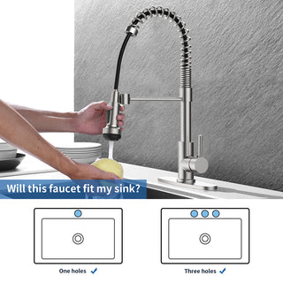 Kitchen Faucet with Pull Down Sprayer and 4 Spraying Modes Single Handle Commercial Spring Kitchen Sink Faucet Brushed Nickel 1 or 3 Hole Dweva
