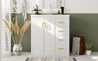 30'' Bathroom Vanity with Ceramic Sink Combo, Solid Wood Frame Bathroom Storage Cabinet, Freestanding Vanity Set with 3 Drawers& Soft Closing Doors Dweva