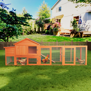 113.5" Large Wooden Chicken Coop Outdoor Hen House with Run, Waterproof Roof & Nesting Box, Secure Lock, Removable Tray, Ramp & Perch for 2–4 Chickens or Small Pets Dweva