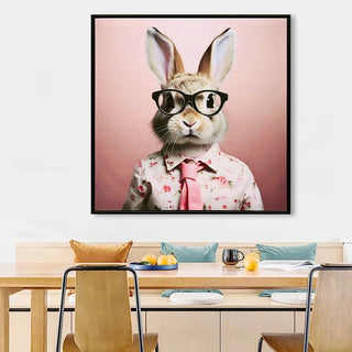 Stretched Canvas Print - Whimsical Rabbit in Blush Pink Suit for Nursery and Bedroom Wall Decoration decorative picture Dweva