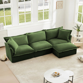 Slipcovered Fluffy Sofa - 3 Seat with Ottoman Dweva