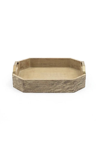 Octagonal Mango Wood Serving Tray - Set Of 2, 15x12x3 Inches Dweva