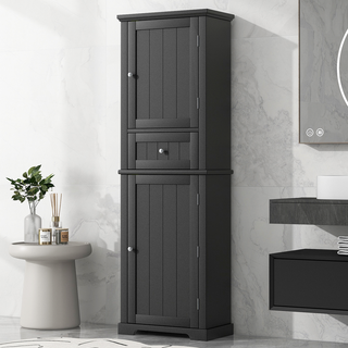 Tall Bathroom Storage Cabinet, Freestanding Storage Cabinet with Drawer and Adjustable Shelf, MDF Board with Painted Finish, Black (Old Sku:WF312727AAB)