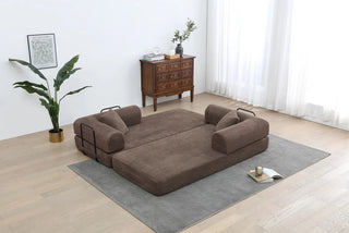 Convertible Sleeper Sofa Bed with Cylindrical Pillow - Corduroy Folding Mattress Couch with Fixed-Shape Frame for Living Room, Bedroom, Lounge, Studio - BROWN Dweva