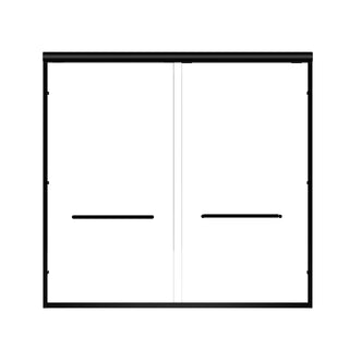 60" W x 57" H Aluminum Frame Double Sliding Shower Door, Soft-Close Matte Black Bathtub Door, 1/4" (6mm) Clear Nano-Coated Tempered Glass, Dual Stainless Steel Handles Dweva