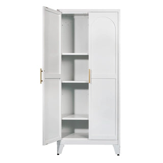 71'' 2 Shapely Doors Cabinet, Metal Storage Cabinet with Doors and Adjustable Shelves, for Bedroom, Living Room, Kitchen(White) Dweva