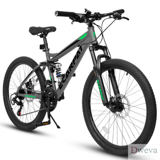 A2760 27.5 Inch Full Suspension Mountain Bike, Front and Rear Dual Shock Absorbers, Mechanical Disc Brakes, 21-Speed, Suitable for Men and Women, Ideal for Travel and Fitness Enthusiasts Dweva