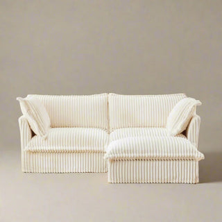 Slipcovered Fluffy Sofa - 2 Seat with Ottoman Dweva
