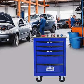 5 Drawers Multifunctional Tool Cart with Wheels,Metal Rolling Tool Cart Storage for Garage Workshop Warehouse Repair Shop--With Stainless Steel Roof- BLACK&BLUE Dweva