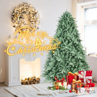 7.5FT Blue-Green Tint Christmas Tree with 2908 PE+PVC Tips – Unique Full-Bodied Tree with Hinged Branches, Easy Assembly, Stable Metal Stand, Eye-Catching Holiday Decor Dweva