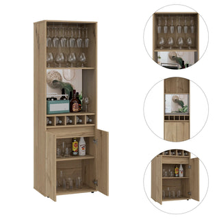Redding Bar Cabinet, One Cabinet, Interior Shelves, Five Bottle Cubbies, Two Shelves Dweva