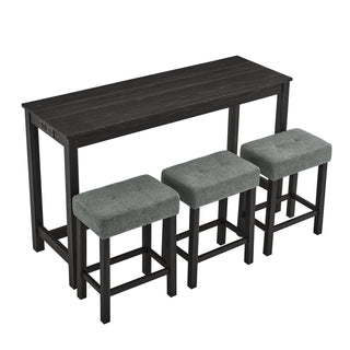 59 Inch Bar Table, Dining Table, Sofa Table with Power Outlet, 3 Upholstered Stools, 4 Piece Bar Table and Chair Set for Living Room, Dining Room, Kitchen Dweva