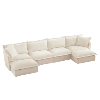 Slipcovered Fluffy Sofa - 4 Seat with 2 Ottoman Dweva