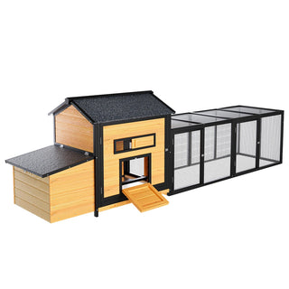118" Large Wooden Chicken Coop Outdoor Hen House with Nesting Box, Leak-Proof Pull-Out Tray, Asphalt Roof & Free-Range Doors – Secure Poultry Cage for Backyard Farm Use Dweva