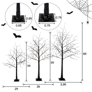 3 Pac Halloween Spooky Tree with Purple Lights, 4FT 5FT and 6FT, Lighted Black Tree for Halloween Decoration Dweva