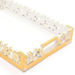 Handmade Serving & Decor Mango Wood Rectangle Tray In White Color-18 X 11 X 2.5" Dweva