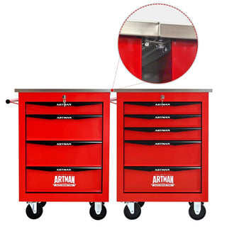 5 Drawers Multifunctional Tool Cart with Wheels,Metal Rolling Tool Cart Storage for Garage Workshop Warehouse Repair Shop--With Stainless Steel Roof--Red&Black Dweva