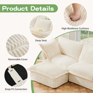 Slipcovered Fluffy Sofa - 3 Seat with 2 Ottoman Dweva