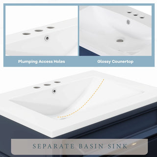 30'' Bathroom Vanity with Top Sink, Modern Bathroom Storage Cabinet with 2 Drawers and a Tip-out Drawer, Single Sink Bathroom Vanity Dweva