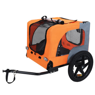 Outdoor Heavy Duty Collapsible Pet Bike Trailer with 16-Inch All-Terrain Wheels & Universal Hitch – Foldable Dog/Cargo Carrier Cart for Bicycles, orange Dweva