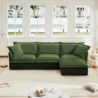Slipcovered Fluffy Sofa - 3 Seat with Ottoman Dweva