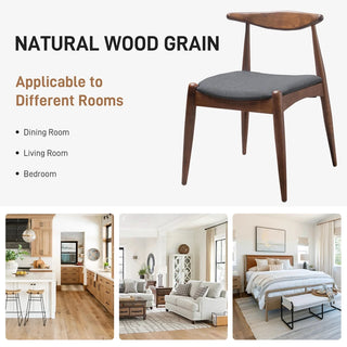 Set of 2 Rubberwood Dining Chairs with Ergonomic Backrest & Comfort Cushions, Walnut+Charcoal (same sku: 59296.00F) Dweva