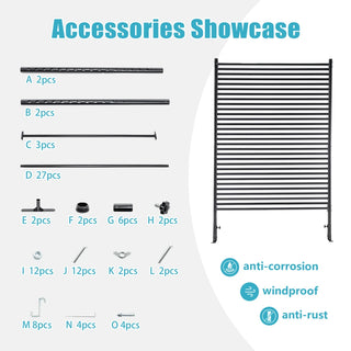 71.26''x46.65'' Outdoor Privacy Screens Freestanding,Metal Privacy Fence Panels for Outside, Slatted Privacy Screens with Stand,Black Dweva