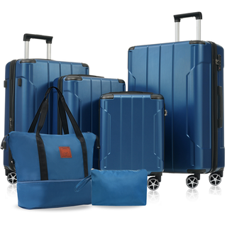 Hardshell Luggage Sets 6 Piece Suitcase Set, Expandable Lightweight Suitcases with Dual Wheels, TSA Lock for Men Women, Blue Dweva