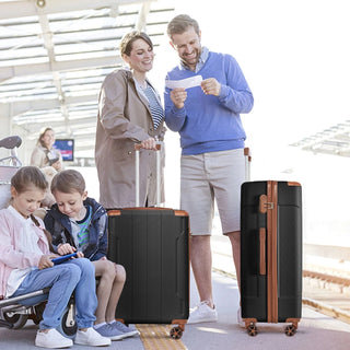 Luggage Sets 3 Piece, Hard shell ABS Lightweight Durable Suitcases with Double Spinner Wheels 20/24/28 Inch (Black Brown) Dweva