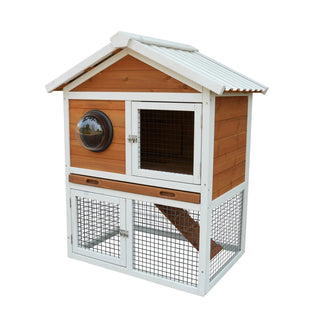 Rabbit Hutch Outdoor, Bunny Cage with Waterproof Roof, Removable Pull Out Tray, 2-tier Wooden Rabbit House for Small Animals, Rabbit Enclosure Suits for Guinea Pigs, Hamster,.Viewing Window Design Dweva