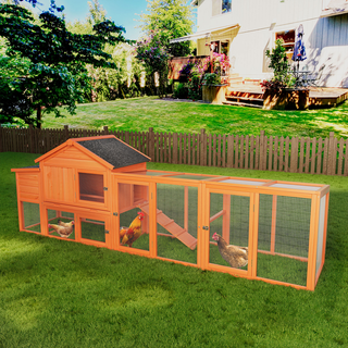 113.5" Large Wooden Chicken Coop Outdoor Hen House with Run, Waterproof Roof & Nesting Box, Secure Lock, Removable Tray, Ramp & Perch for 2–4 Chickens or Small Pets Dweva