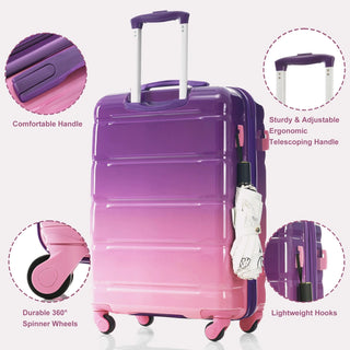 Luggage Set of 3, 20-inch with USB Port, Airline Certified Carry-on Luggage , ABS+PC Hard Shell Luggage with Spinner Wheels,purple and pink Dweva