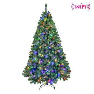 7FT PVC Christmas Tree with 380 WiFi Music Sync LED Lights – App Control, 1339 Tips, Hinged Branches, Dual-Color Effects, Metal Stand Dweva