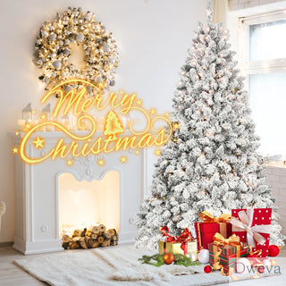 7.5FT Flocked Christmas Tree with 550 UL Lights and 49 Natural Pine Cones – Snowy PVC Tips, 1474 Tips, Hinged Structure, Stable Metal Stand, Easy Setup Dweva