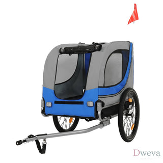 Large Folding Bike Trailer for Dogs – 66LB Capacity All-Terrain Pet Carrier, Durable Steel Frame for Cycling, Jogging, Camping & Outdoor Adventures, Gray- Blue Dweva