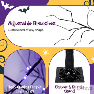 3 Pac Halloween Spooky Tree with Purple Lights, 4FT 5FT and 6FT, Lighted Black Tree for Halloween Decoration Dweva