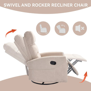 Manual Recliner Chair with Rocker and Swivel in Fabric for Living Room, Beige Dweva