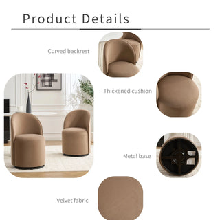 Set Of 1 Upholstered Kitchen & Dining Room Barrel Chair, Mid Century Modern Round Velvet Dining Chair, 360 Degree Swivel Comfy Armless Accent Makeup Vanity Side Chair for Bedroom Living Room Dweva