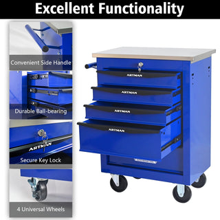 5 Drawers Multifunctional Tool Cart with Wheels,Metal Rolling Tool Cart Storage for Garage Workshop Warehouse Repair Shop--With Stainless Steel Roof- BLACK&BLUE Dweva