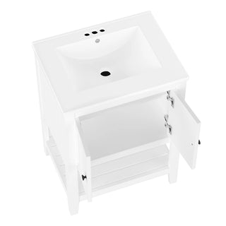 [VIDEO] 24" White Modern Sleek Bathroom Vanity Elegant Ceramic Sink with Solid Wood Frame Open Style Shelf Dweva