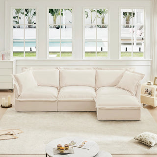 Slipcovered Fluffy Sofa - 3 Seat with Ottoman Dweva