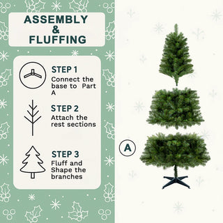 6FT Hinged Unlit Artificial Christmas Tree with 582 Tips, Full PVC Branches, Green Holiday Tree with 4-Leg Plastic Stand for Indoor Christmas Decoration Dweva