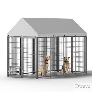 Large Dog Kennel Outdoor Pet Pens Dogs Run Enclosure Animal Hutch Metal Coop Fence with Roof Cover. 7.94'L x 4.13'W x 5.95'H. Dweva