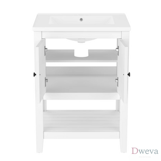 [VIDEO] 24" White Modern Sleek Bathroom Vanity Elegant Ceramic Sink with Solid Wood Frame Open Style Shelf Dweva