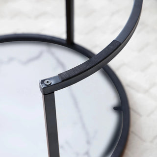 Set 2 Coffee Table Nesting White and gray top Black Frame Circular Round and Marble Pattern Wooden Tables, Living Room Bedroom Apartment Modern Industrial Simple Nightstand Dweva