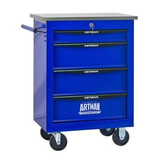 4 Drawers Multifunctional Tool Cart with Wheels,Metal Rolling Tool Cart Storage for Garage Workshop Warehouse Repair Shop--With Stainless Steel Roof- BLACK&BLUE Dweva
