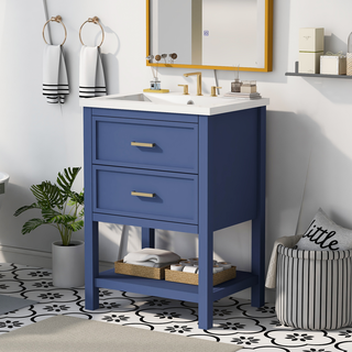 24'' Bathroom Vanity with Top Sink, Modern Bathroom Storage Cabinet with 2 Drawers, Single Sink Bathroom Vanity Dweva