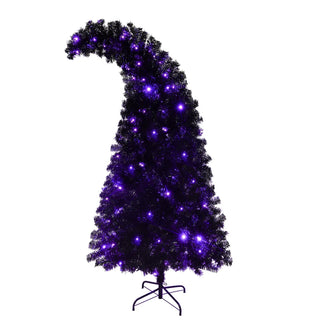 6FT Artificial Christmas Tree with LED Light, Pre-Lit Curved Shape Artificial Whimsical Xmas Tree with 900 Tips, Black Christmas Tree Dweva
