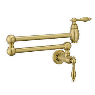 Pot Filler,Wall Mount Commercial Pot Filler Faucet,Brass Material Kitchen Folding Faucet,Coffee Machine Faucet with Stretchable Double Joint Swing Arms,Style A,Brushed Gold Dweva
